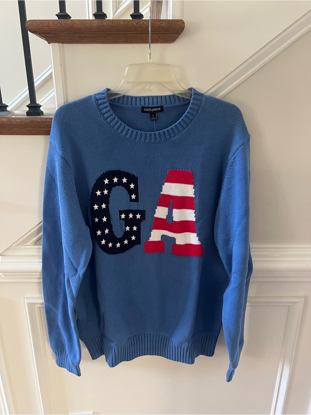 State of Mine Light Blue Crewneck Sweater with Flag GA Motif